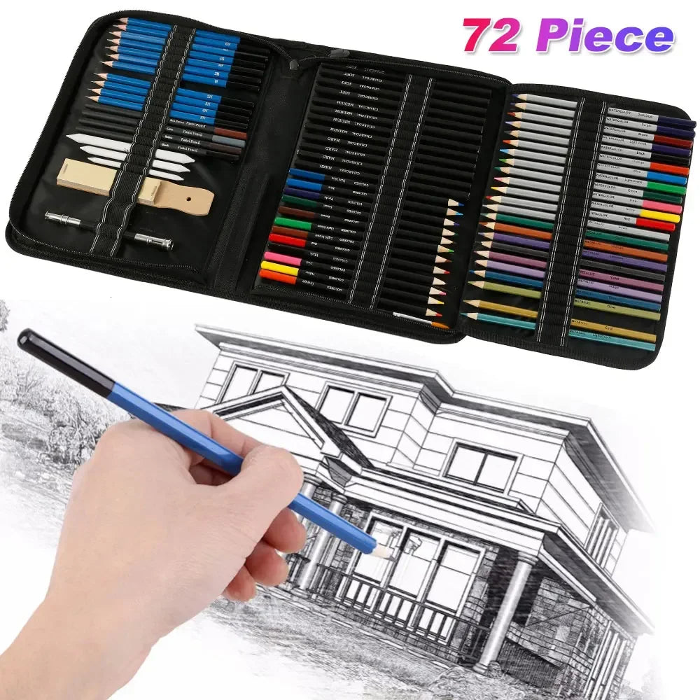 72Pcs Drawing Sketching Kit Set, Pro Art Supplies with Watercolor, Graphite, Colored, Metallic, Charcoal Pencil, Drawing Set