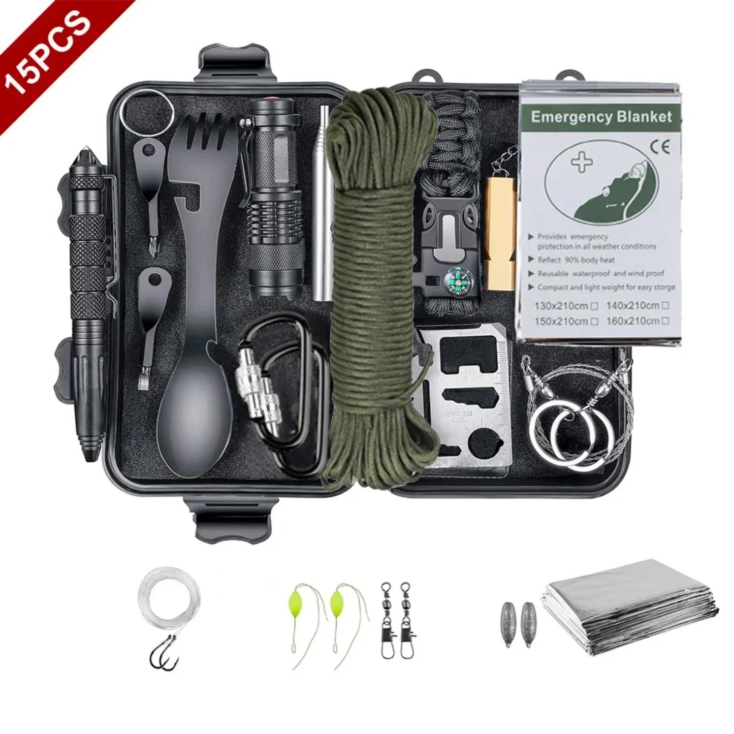 15-in-1 Emergency Survival Gear Kit for Camping & Travel