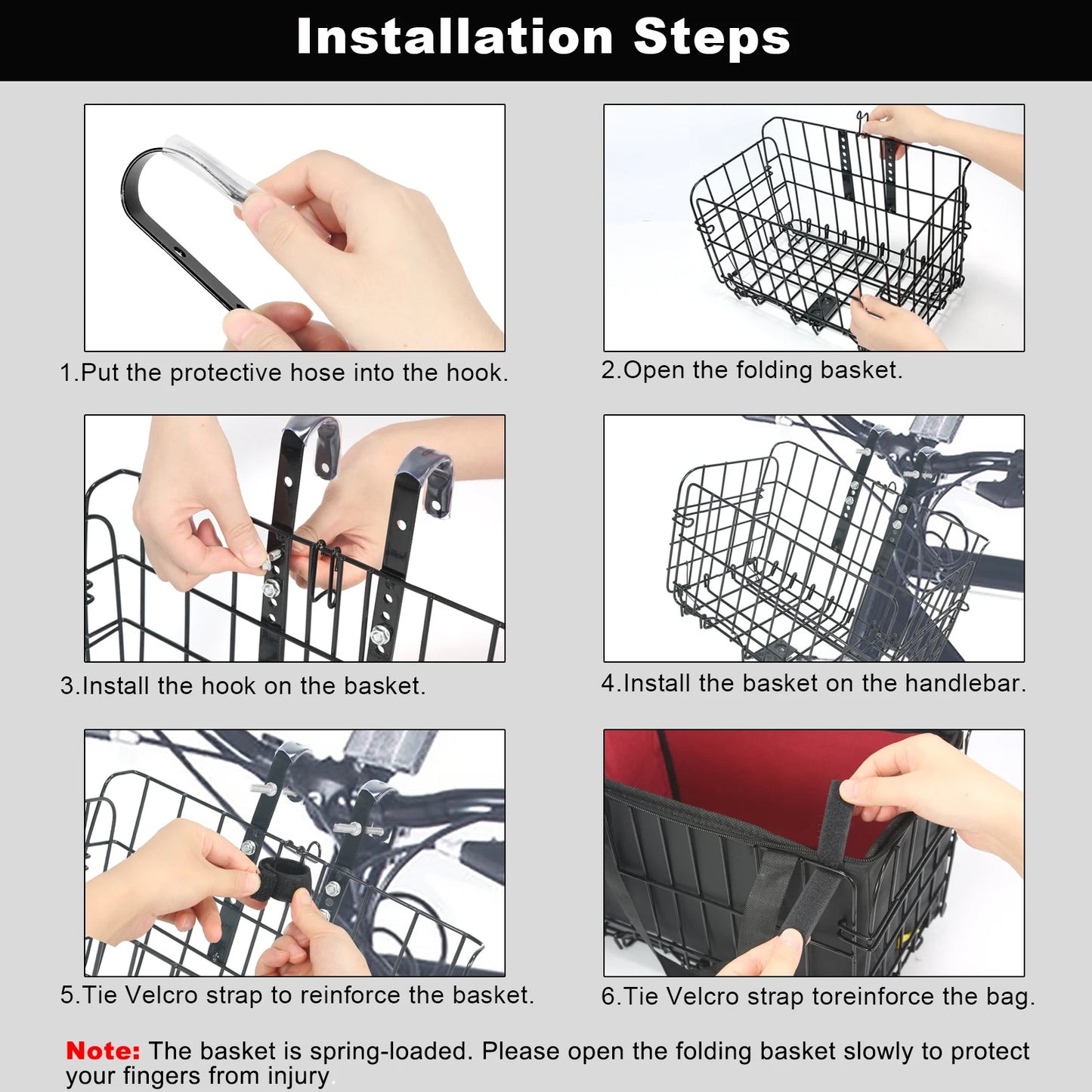 Bike Basket Folding Front Detachable with Waterproof Liner