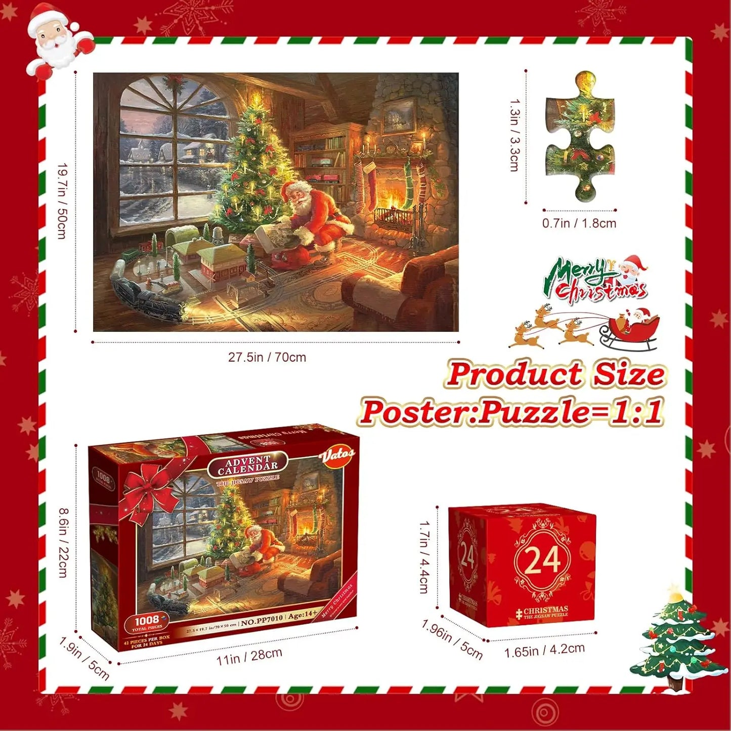 Christmas Advent Calendar Jigsaw Puzzle 24-Day Santa Countdown Game