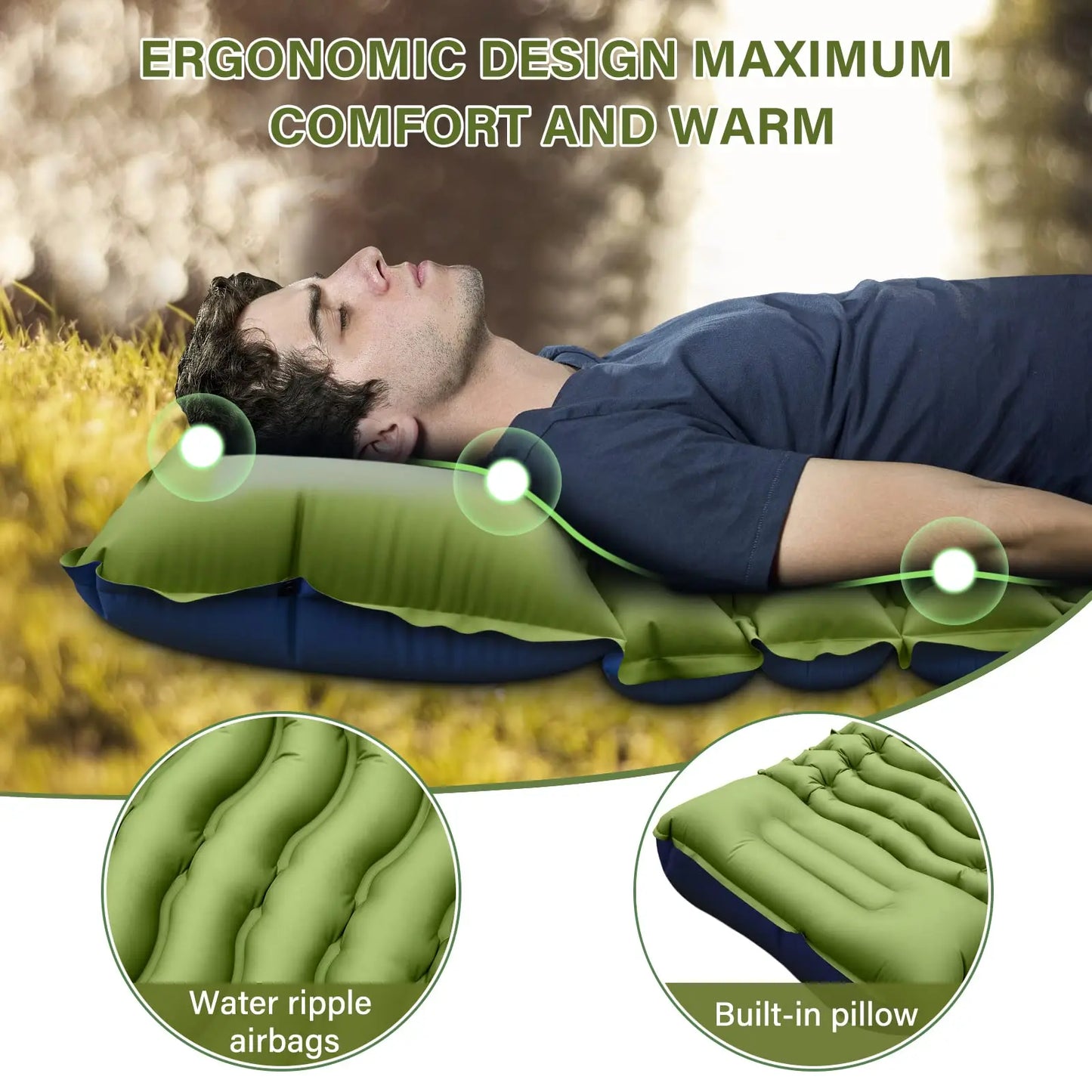 Ultralight Camping Sleeping Pad with Built-in Pump