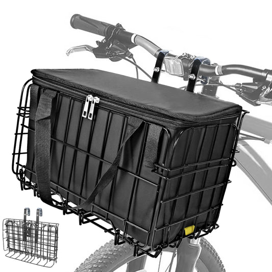 Bike Basket Folding Front Detachable with Waterproof Liner