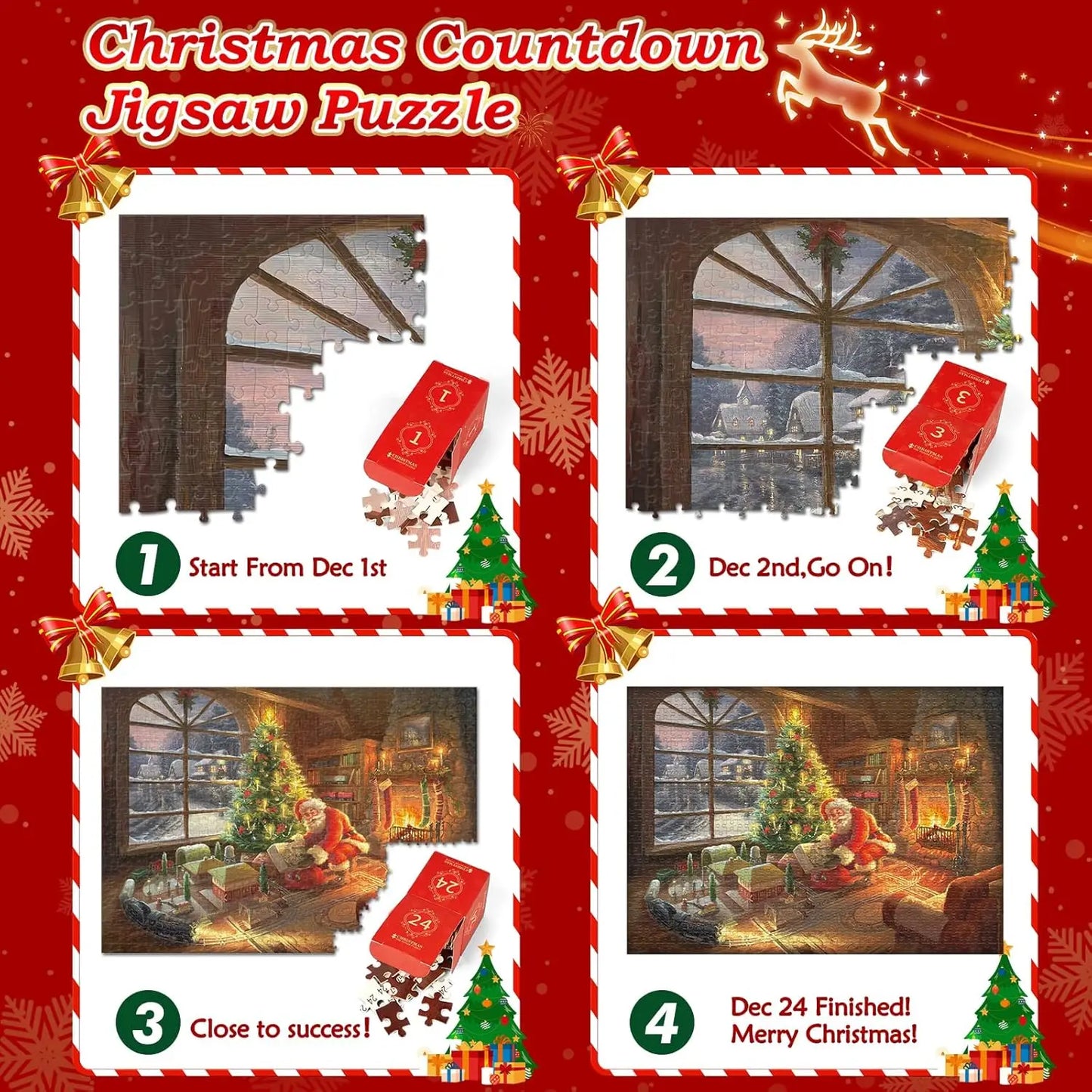 Christmas Advent Calendar Jigsaw Puzzle 24-Day Santa Countdown Game