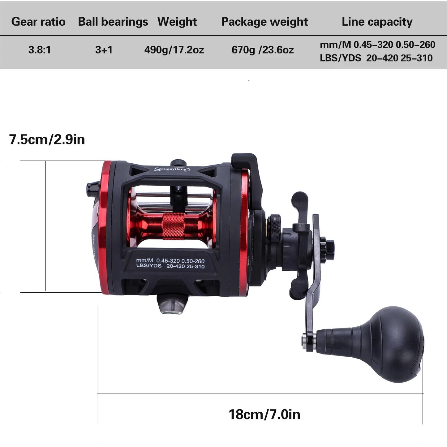 Saltwater Trolling Drum Fishing Reel Large Line Capacity