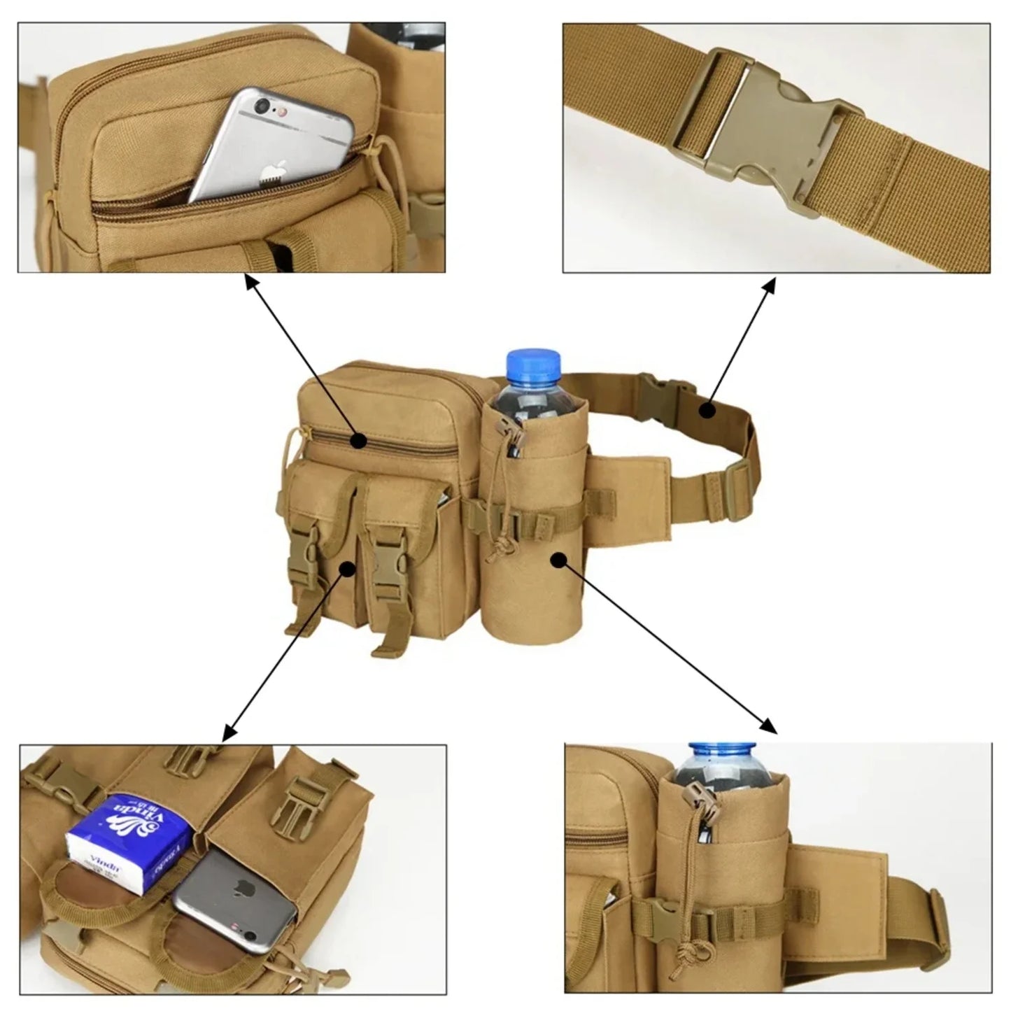 Military Waist Pack with Water Bottle Pouch