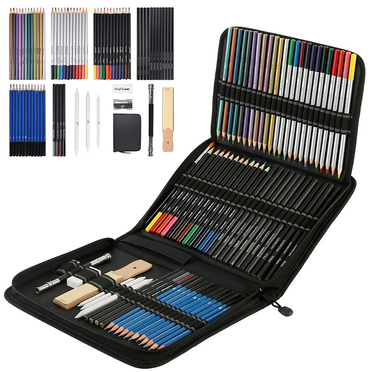 72Pcs Drawing Sketching Kit Set, Pro Art Supplies with Watercolor, Graphite, Colored, Metallic, Charcoal Pencil, Drawing Set