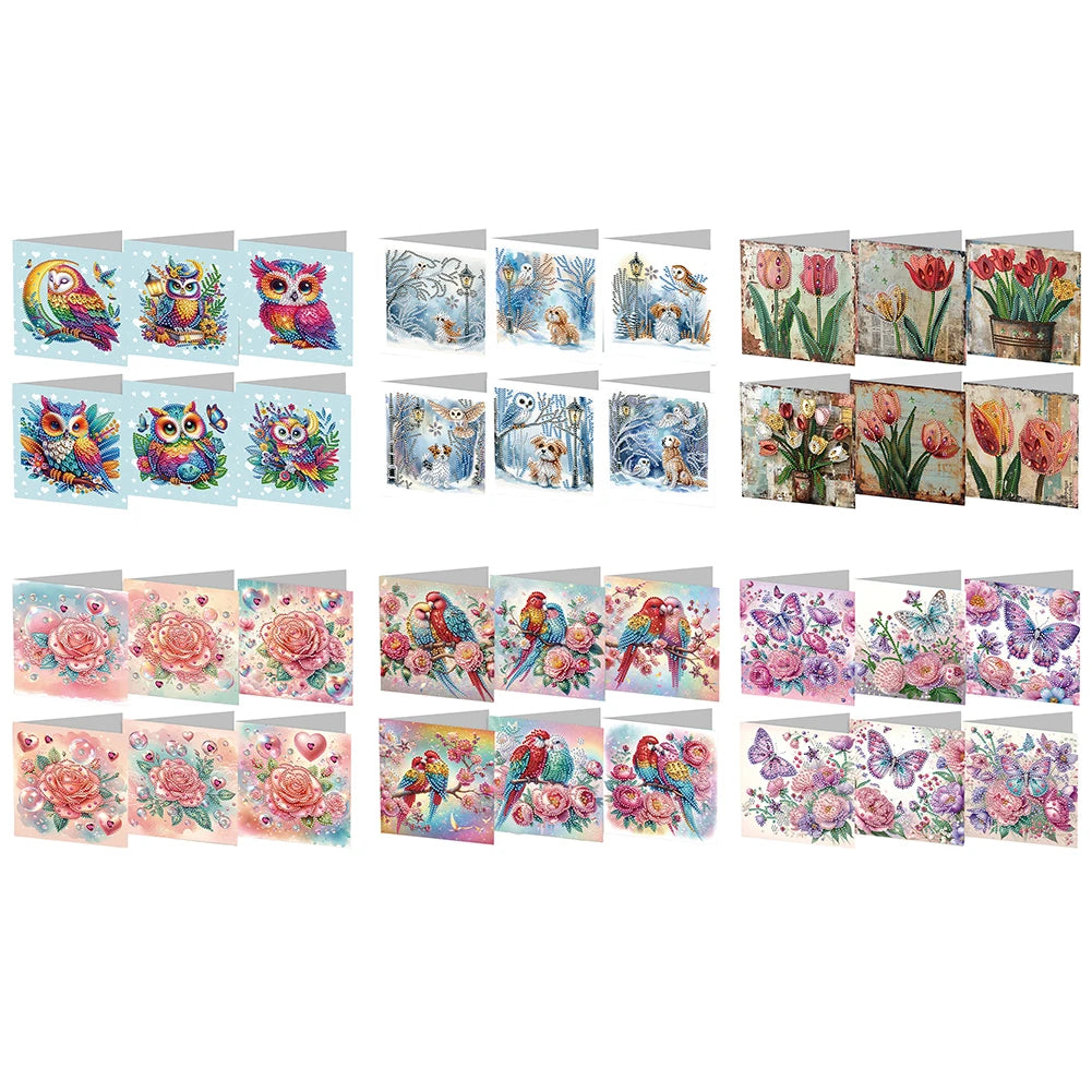 6Pcs Animal Plant Diamond Mosaic Festival Gift Cards Rinestone Embroidery Arts Craft Cards Kit for Friend Family Lover