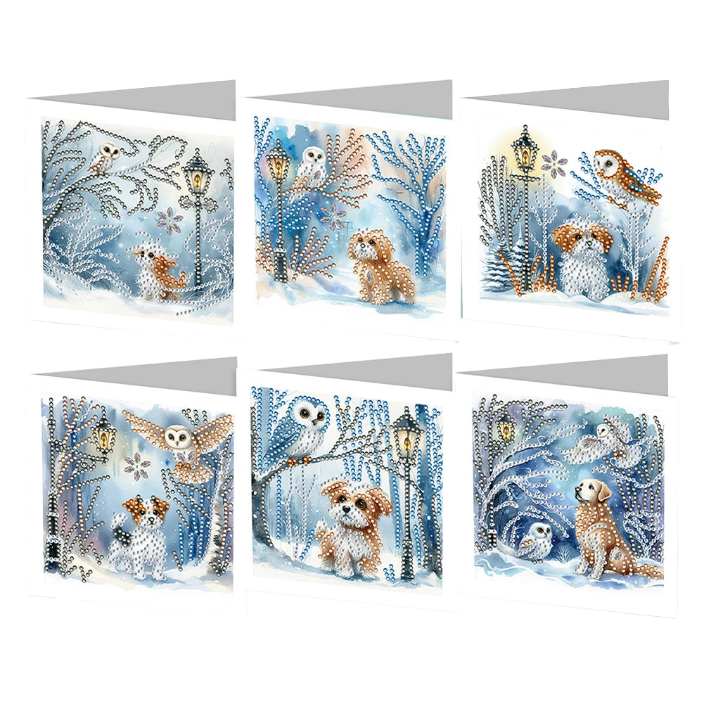 6Pcs Animal Plant Diamond Mosaic Festival Gift Cards Rinestone Embroidery Arts Craft Cards Kit for Friend Family Lover